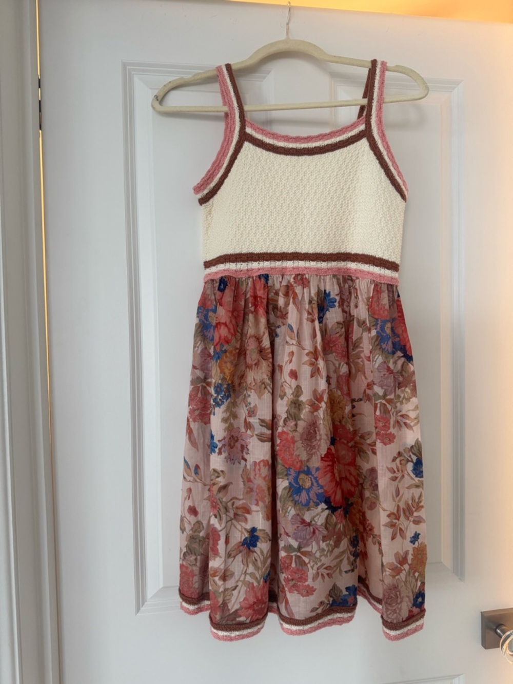 Girls Zimmermann Cream Knit Bodice Floral Pink Blue Girls Dress